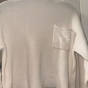 White Knit Sweater with Chest Pocket